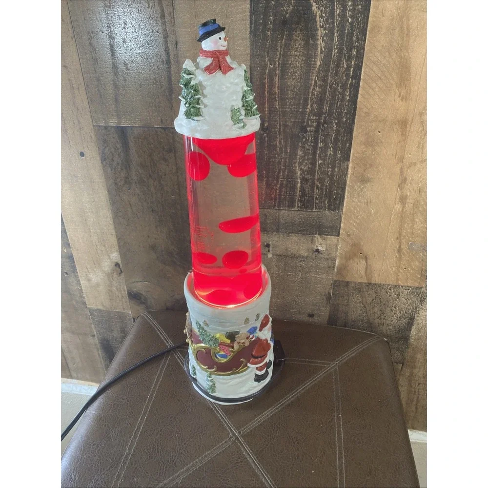 Vintage 1990s Creative Motion Christmas Lava Lamp Snowman & Santa Claus‎ Scene